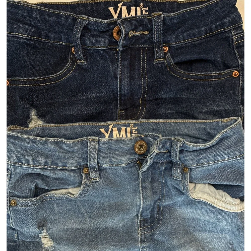 YMI Girls Blue Denim Jean Skirts Size 8 Distressed Lot/2 Stretchy 12